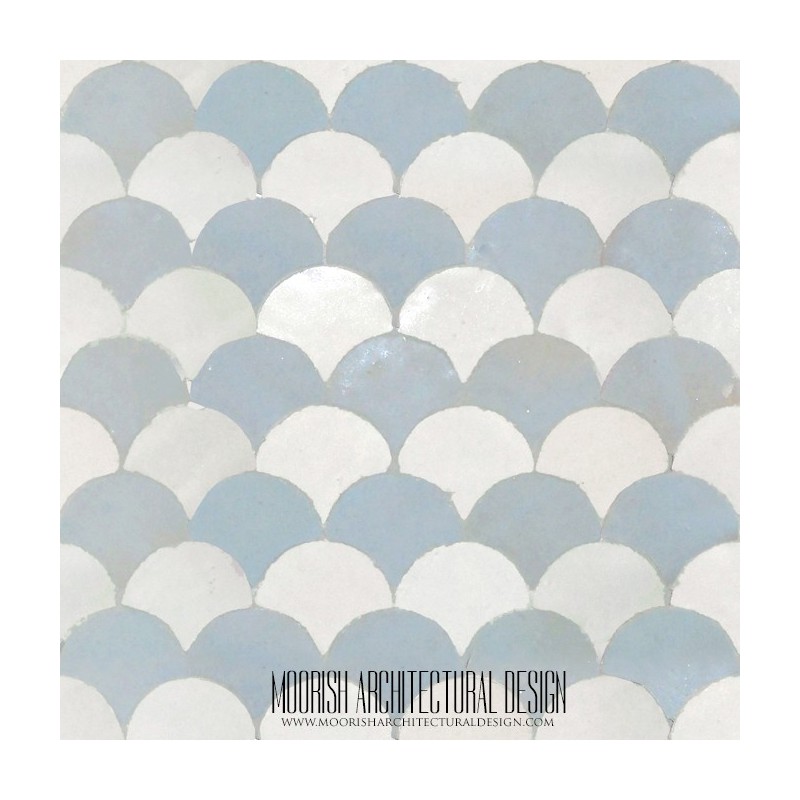 Blue & White Fish Scales Tile